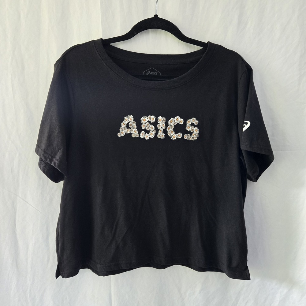 Asics Daisy Graphic Cropped‎ T Shirt Black Women's XL Sustainably Sourced Cotton